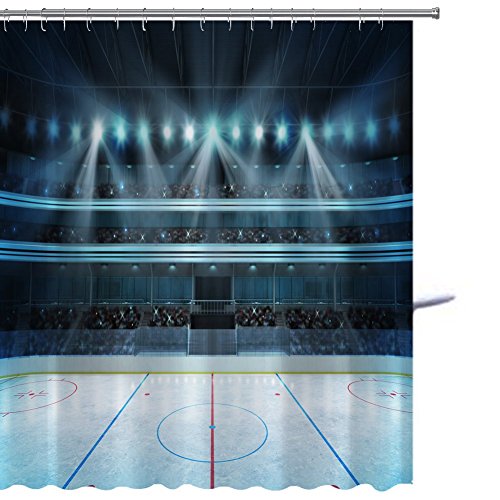 MuaToo Shower Curtain hockey stadium with fans crowd and an empty ice rink sport arena rendering my own design Graphic Print Polyester Fabric Bathroom Decor Sets with Hooks 72 x 72 Inches