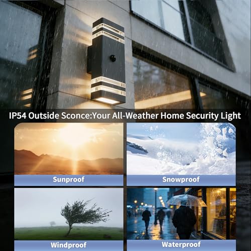 YOVGQOLV PIR Motion Sensor Lights Outdoor Up Down Front Door Light GU10 | Square Exterior Sconce Mains Powered with 2×5W 3000K GU10 Bulbs,IP54 Waterproof Outside Lights Porch,Anthracite Grey 1 Pack