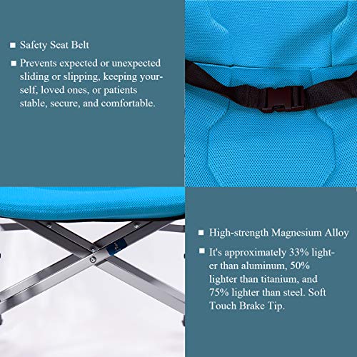 Hi-Fortune Wheelchair 21lbs Lightweight Self-propelled Manual Wheelchairs for Adults with Cushion and Travel Bag, Portable and Folding, 17.5'' Seat, Blue - Thumbnail 3