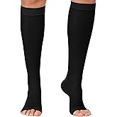 Made in USA - Sheer Compression Socks for Women 20-30mmHg Open Toe - Toeless Graduated Support Knee High Stockings - A215