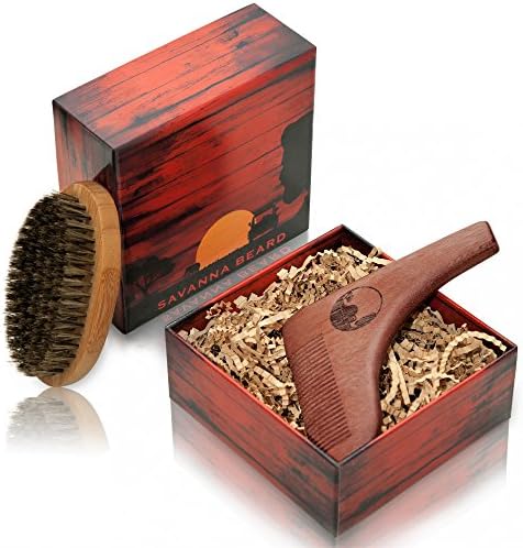 SAVANNA BEARD - Beard Brush and Comb Set - Red Sandalwood Beard Shaping Tool for Perfect Shaving Symmetry and 100% Boar Bristle Beard Brush in Stylish Package - Premium Grooming Kit - Perfect Gift
