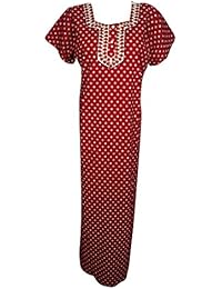 Women's Nightgown Red Embroidered Cotton Front Button Maxi Dress L