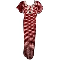 Mogul Interior Women's Nightgown Red Embroidered Cotton Front Button Maxi Dress L