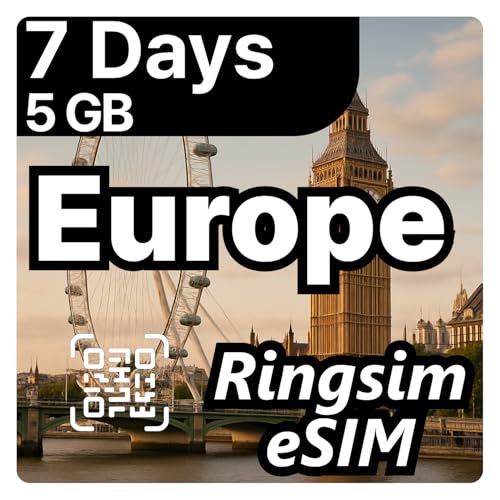 [eSIM] Europe eSIM | 7DAYS 5GB | UK, France, Italy, Spain, Germany | 5G, 4G/LTE, Tethering, Hotspot | eSIM with Instant Activation in 10 Minutes | Travel eSIM by Ringsim