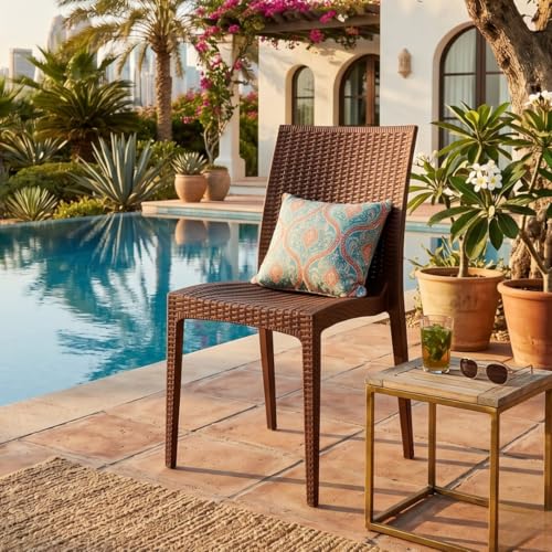 MARCOLO Modern Rattan Dining Chair, Outdoor & Indoor Wicker Chair, Lightweight Patio Seating Chair for Home, Balcony & Cafe (Dark Brown)