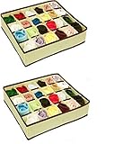 Closet Underwear Storage Organizer Box,for Socks Bra Ties Clothing Lingerie Underwear Drawer, 24 Divider Collapsible,Beige, Size: 12 ½’’ x 12 ½’’x 3 ½’’,Set of 2
