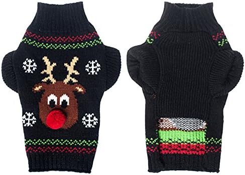 DELIFUR Red Nose Reindeer Sweater Pet Holiday Clothes Cat Sweater Dog Winter Clothing Teddy Autumn Winter Clothes Dog (Red Reindeer Nose - Image 5