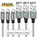FEIPUKER Phone Cable,Nylon Braided Charging（3PACK 6FT） Cable Cord Lightning to USB Cable Charger Compatible iPhone,iPod, iPad More (3 Pack White)