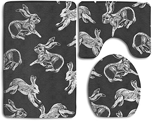 Rabbit Animal U-shaped Bathroom Rugs Set Slip-resistant Bath Rug Set Not Fade Lid Toilet Cover And Bath Mat