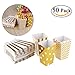 NUOLUX 50pcs Popcorn Boxes Yellow Design Trio Miniature Scalloped Edge Cardboard Party Candy Container Treat Cartons (Gold)