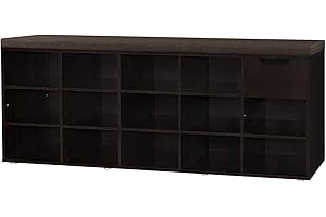 DINZI LVJ Shoe Bench, Entryway Storage Bench with Drawer and 14 Cubbies, Long Cubby Shoe Rack with Adjustable Shelves, Organizer for Living Room, Bedroom, Mudroom, Garage, Espresso