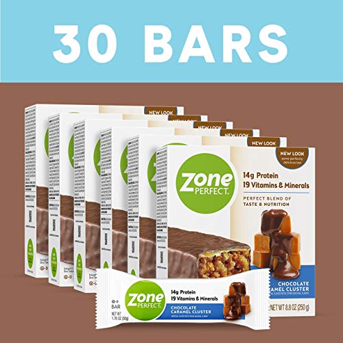 ZonePerfect Protein Bars, Chocolate Caramel Cluster, High Protein, With Vitamins & Minerals, 1.76 Ounce (30 Count)