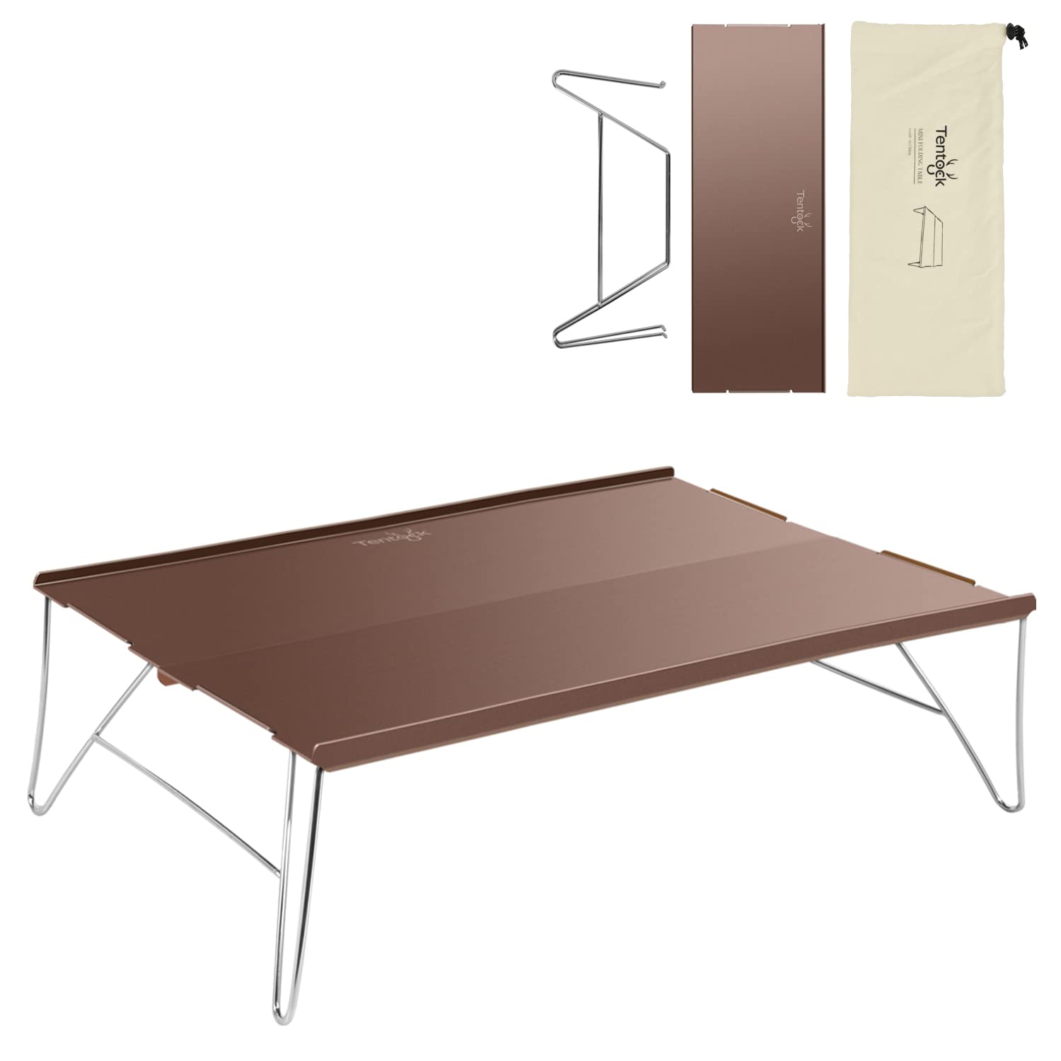 Tentock Portable Camping Table Ultralight Folding Table with Aluminium Table Top and Carrying Bag for Picnic Fishing Beach Outdoor Cooking (Rose Gold)