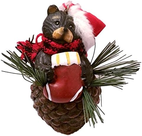 Nutcrackers - Young's Northwood Black Bear in Santa Hat w/Red Stocking Pinecone Christmas Ornament