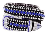 Ladies Western Rhinestone Bling Cowgirl Belt (Dark Blue, XXL(40