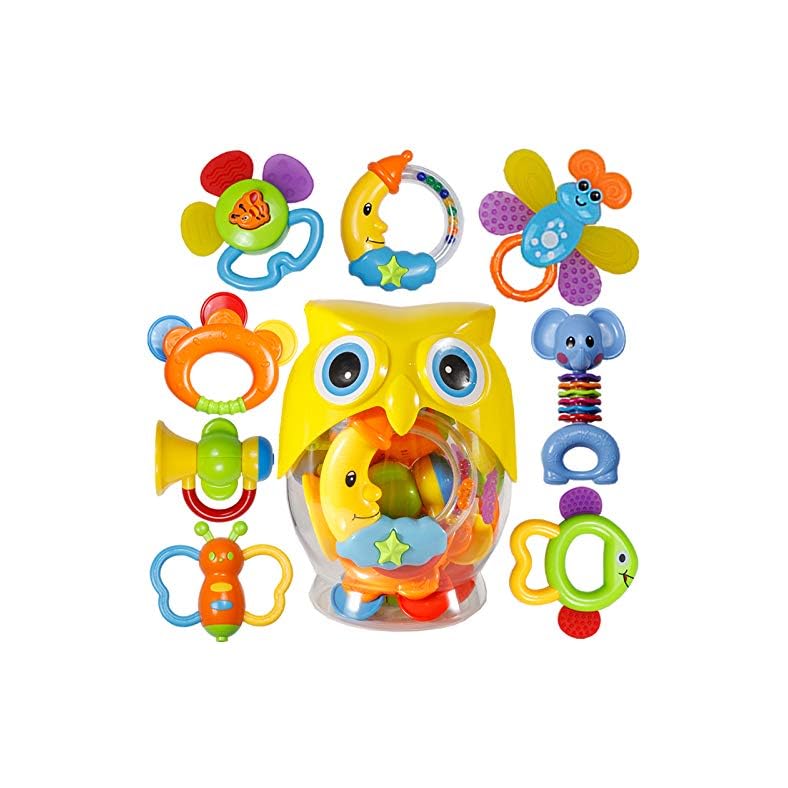 Babies Teethers Toys, 8pcs Babies Grabs Teethers Toys Educational Toys Gifts Sets for 3, 6, 9, 12 Month Newborns Infants
