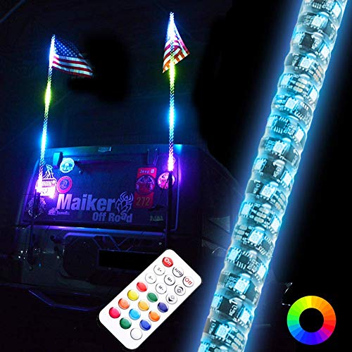 OMUOFFROAD 4FT LED Whip Lights 360° Twisted Antenna Dream Wrapped Dancing Whips For Polaris RZR ATV Antenna Whip UTV Quad Sand Dune Buggy Flag Poles For Trucks w/APP Control (Two Whip)