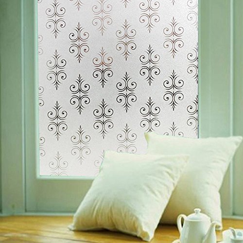 Vakker Bahay Vinyl Non Adhesive Privacy Window Film Static Cling UV Anti Frosted Window Film Crown Pattern Decorative Window Covering Film for Bathroom Office Home 17.7 x 78.7 inches (45CM by 200CM)