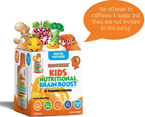 Kids Nutritional Brain Supplement with Immune Boosters - Healthy Brain Function, Vision & Heart Health - Omega Fish Oil DHA EPA, VIT C, Turmeric - Boost Child Memory & Focus - Liquid Squeeze Pouch