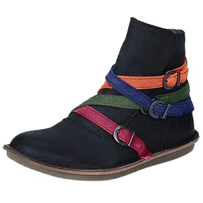 Opinionated Boots for Women Round Toe Ankle Boots Cross Belt Buckle Flat Rome Shoes Booties Women Ankle Large Size