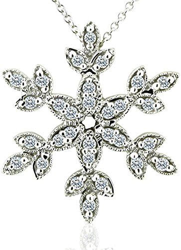 0.30CT Diamond 14K White Gold Snowflake Pendant Necklace