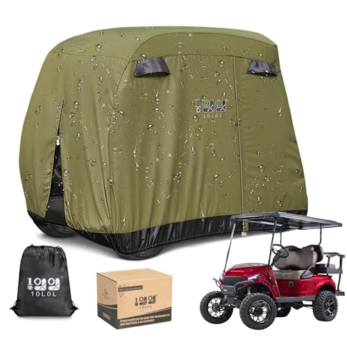 10L0L Waterproof Golf Cart Cover, Universal Fit for Yamaha, EZGO, Club Car & Honda, All-Weather 2/4/4+2 Passenger Protection with Three Zipper Doors