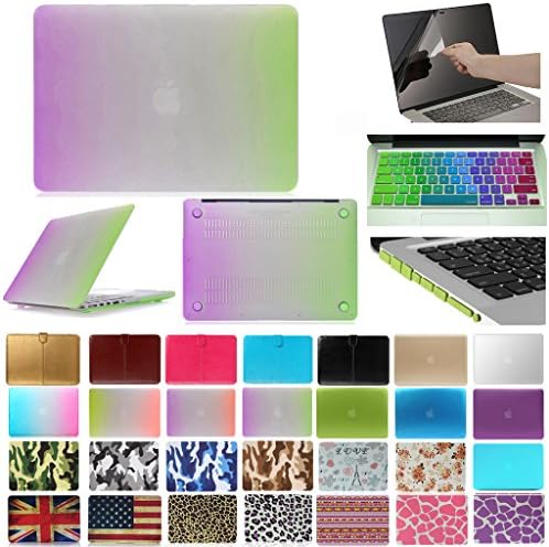 Coosbo - 4in1 Hard Case + Keyboard skin + screen protector + Dust plug for 13.3 inch Apple Mac Macbook (13" Air (Model:A1369 or A1466 on the bottom of laptop), Rainbow-Purple Green)