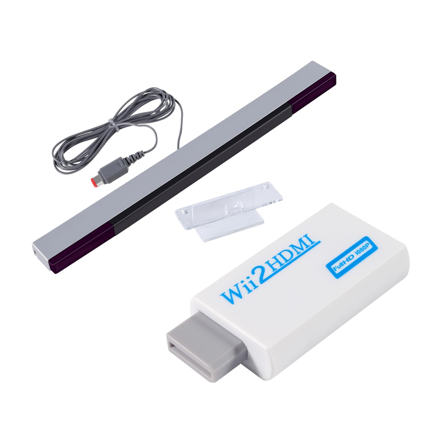 Aokin Sensor Bar and Wii to HDMI Converter - Wired Infrared Ray Sensor Bar and HDMI Adapter for Nintendo Wii