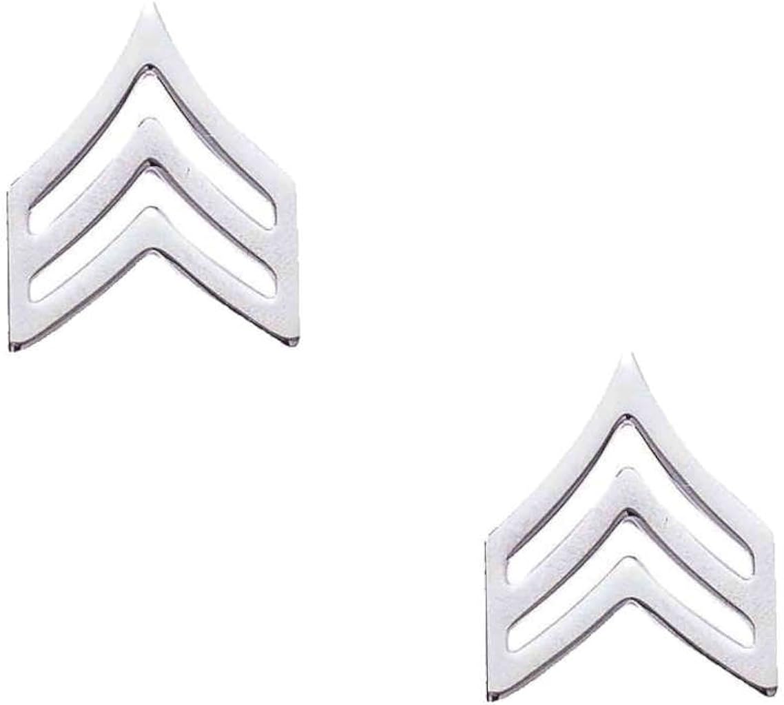 SERGEANT Police Fire EMS Army Collar Brass Pins Insignia Badge Emblem NICKEL Finish, LARGE 3/4" x 15/16" (PAIR !): Jewelry
