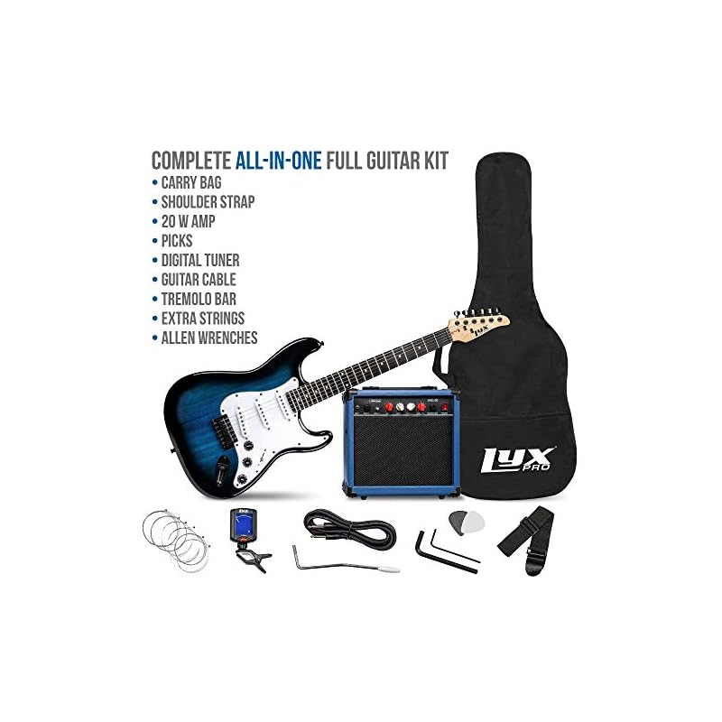 LyxPro 39 inch Electric Guitar Kit Bundle with 20w Amplifier, All Accessories, Digital Clip On