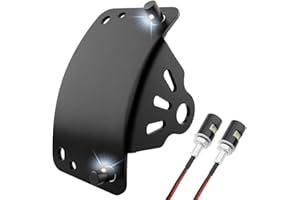 Eagwinger Motorcycle Side Mount Curved License Plate Bracket with LED License Lights Universal Fit for Cruiser Cafe Racer Bobber Chopper Street Bike Scooter Touring (Curved Large, 3/4'' Hole)
