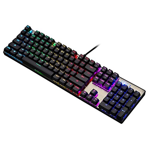 Mechanical Keyboard, Motospeed CK104 Metal Blue Switches High-Speed Ergonomics LED Light Professional Wired Gaming Keyboard (C104 Silver)