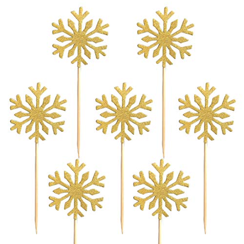 Snowflake Cupcake Topper 60 PCS Glitter Cupcake Picks Cute Cake Toppers for Christmas Party/Frozen Themed Party/Wedding Party Decorations (Gold) - Thumbnail 5