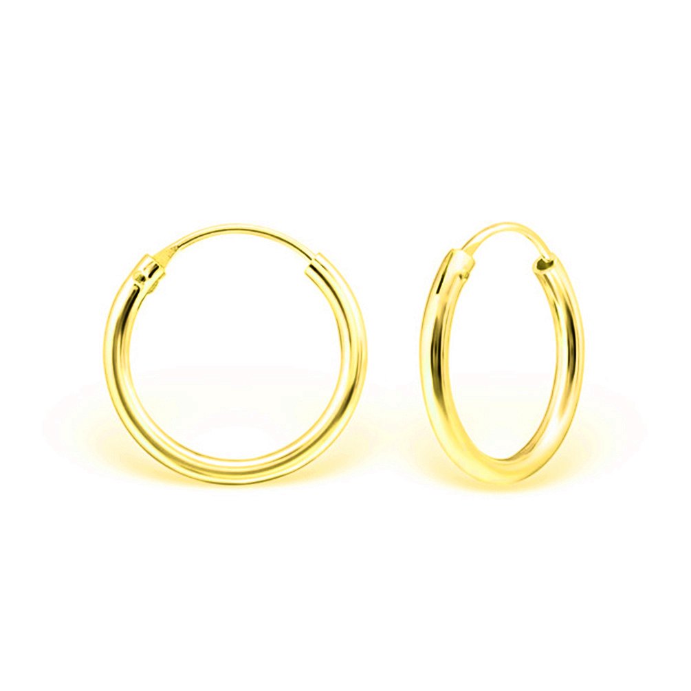 DTPSilver - 925 Sterling Silver Yellow Gold Plated Medium/Large size Hoops/Sleepers/Creole Earrings - Thickness 3 mm - Diameter 18 mm