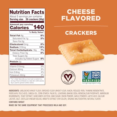 BACK TO NATURE CHEESE FLAVORED CRACKERS – NON-GMO, MADE WITH WHEAT FLOUR, VEGAN, DELICIOUS & QUALITY SNACKS, CHEDDALICIOUS, 6 OUNCE