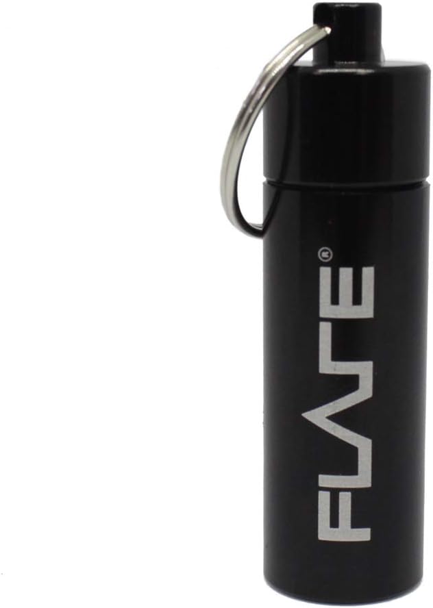 Flare Capsule Aluminium Keychain Case for Earplugs and Ear Tools Splash Resistant Screw Top with O Ring Seal, Standard Size