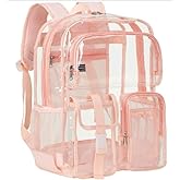 Vorspack Clear Backpack for School - Heavy Duty Transparent Bookbag for Girls Boys Extra Large See Through backpacks for Work, College, Travel - Pink