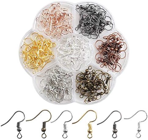 ManYee 140pcs Fish Hook Earrings Wires 18mm Metal Ball and Coil Earring Wires with Storage Case for Women and Children DIY Jewelry Making Supplies 7 Colors