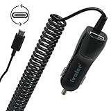 iVoler 5.4A Universal 2-Port USB Type C Car Charger with USB-C Coiled Cable - Black