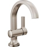 Delta Albion Brushed Nickel Bathroom Faucet 1 Hole, Single Hole Bathroom Sink Faucet for Vanity, Metal Push-Pop Drain Assembly, SpotShield Brushed Nickel 15855LF-SP
