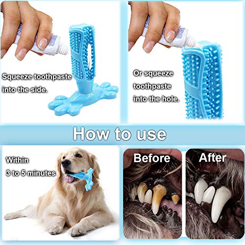 AomeTech Dog Toothbrush Dental Care Brushing Stick Effective Doggy Teeth Cleaning Massager Nontoxic Natural Rubber Bite Resistant Chew Toys Finger Toothbrush for Dogs Pets (M, Blue)