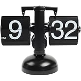 mooas Flip Desk Clock (Black), Retro Vintage Design Auto Flip Desk/Table Clock Large Number Battery Powered Internal Gear Ope