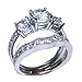 EEJ His and Hers Sterling Silver Wedding Ring Set 3 Piece 925 Sterling Silver & Titanium Cz Cubic Zirconia Wedding Ring Set
