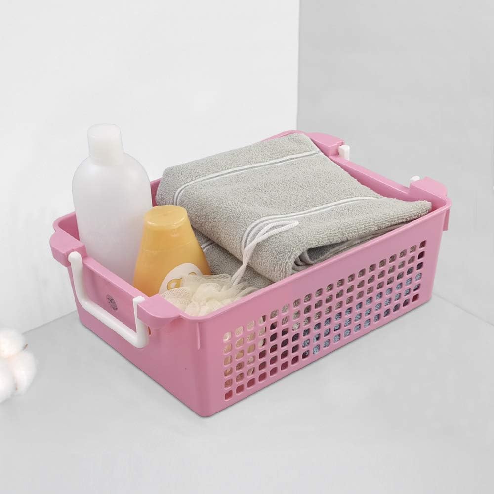 Mayish 5L Plastic Stackable Basket with Carry Handles, Official Stackable Plastic Storage Basket, 6 Pack, Pink Blue Green - Image 4