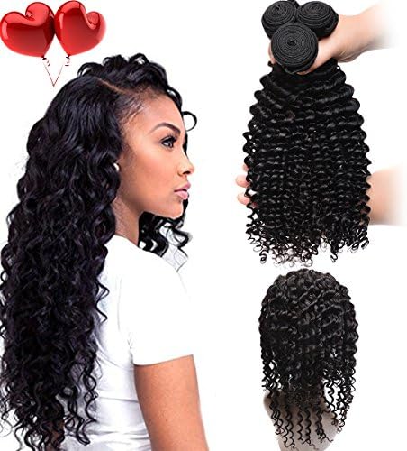 Laurianda Hair 7A 360 Lace Frontal With Bundle Deep Wave Brazilian Virgin Hair With Frontal Closure 360 Lace Frontal Closure With Bundles 4pcs/Lot (16 18 20 with 16, Natural Color)