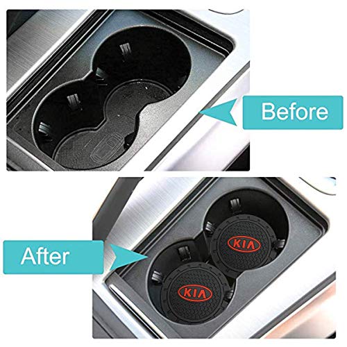 CARFORU 2 Pack Auto Sport 2.75 Inch Diameter Oval Tough Car Logo Vehicle Travel Auto Cup Holder Insert Coaster Can Car Interior Accessories Anti Slip Cup Mat Fit for KIA Accessory