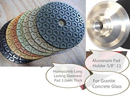 Click Here to See More Images 7 Inch Diamond Polishing Pad 8 Pieces FREE Aluminum Backer Granite concrete glass porcelain stone marble countertop masonry engineer stone polishing