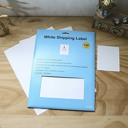 Self Adhesive Shipping Label, White Blank Labels for Laser or Inkjet, Pack of 150