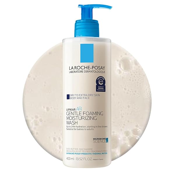 LA ROCHE-POSAY LIPIKAR AP+ GENTLE FOAMING MOISTURIZING WASH, SHEA BUTTER + NIACINAMIDE + GLYCERIN, MOISTURIZING BODY WASH FOR DRY SKIN, NATIONAL ECZEMA ASSOCIATION ACCEPTED, SOAP FREE