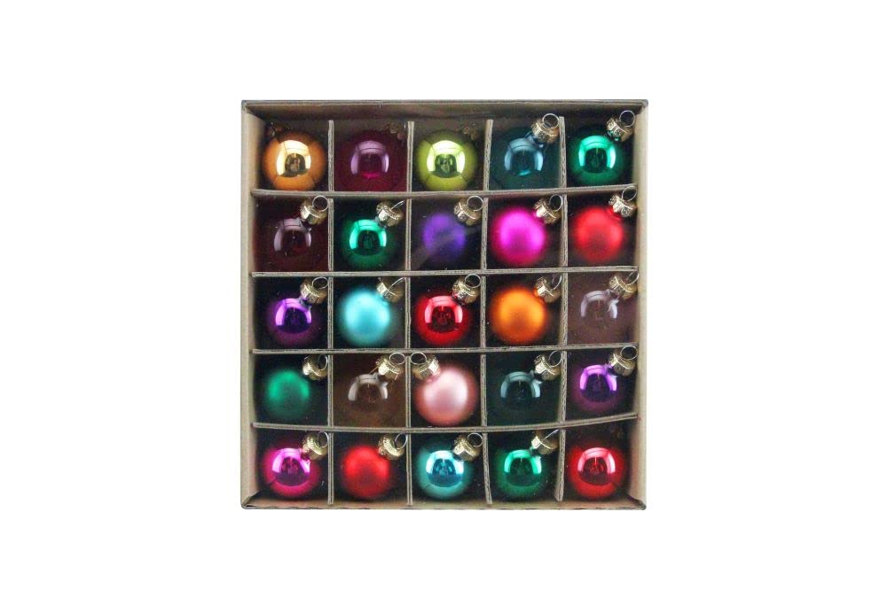 Box of 25 Multi Coloured Mini Glass Baubles (3cm)